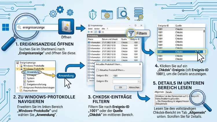 Windows 11/10: Chkdsk-Protokoll in der Ereignisanzeige lesen