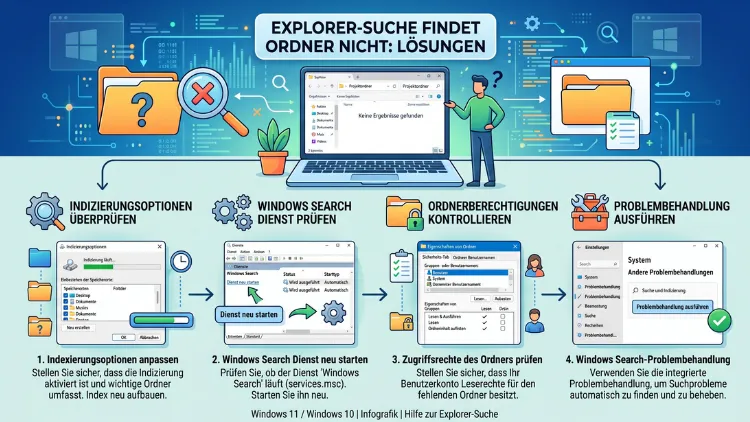 Windows 11/10: Explorer-Suche findet Ordner nicht – Lösung