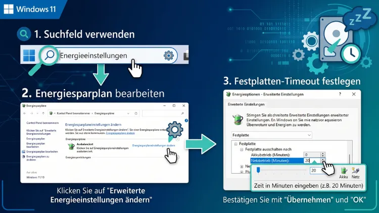 Windows 11/10: Festplatte nach Leerlaufzeit ausschalten – so geht’s