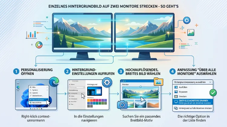 Windows 11/10: Hintergrundbild auf 2 Monitore strecken – so geht’s