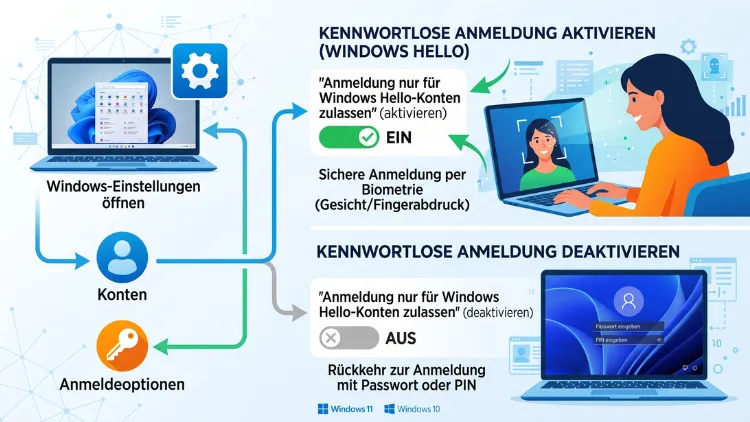 Windows 11/10: Kennwortlose Anmeldung (de)aktivieren