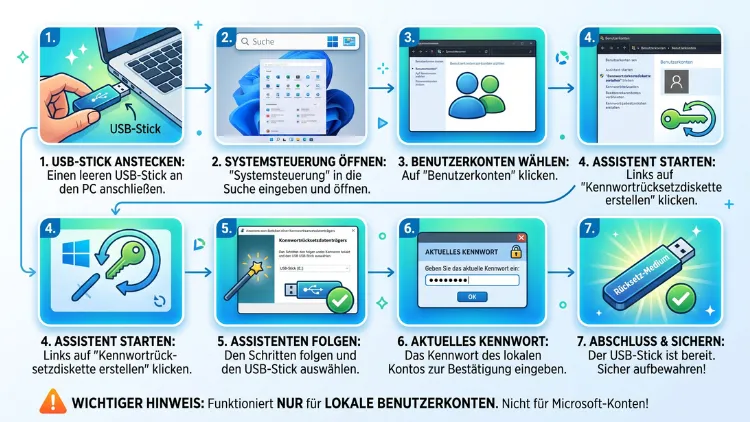 Windows 11/10: Kennwortrücksetzdiskette auf USB-Stick erstellen