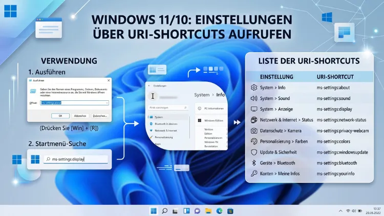 Windows 11/10: Liste der URI-Shortcuts in Einstellungen