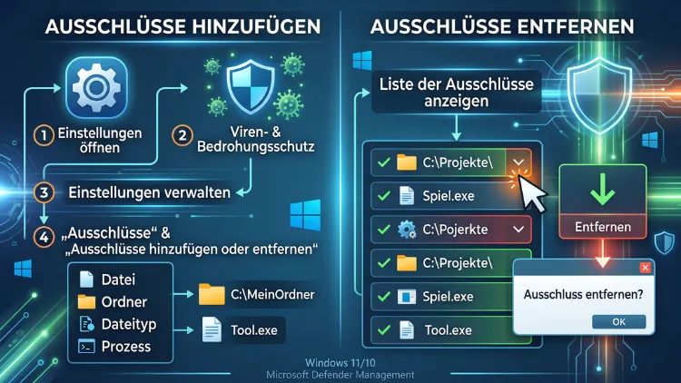 Windows 11/10: Microsoft Defender-Ausschlüsse hinzufügen, entfernen