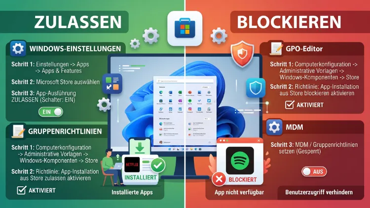 Windows 11/10: Microsoft Store-App zulassen und blockieren