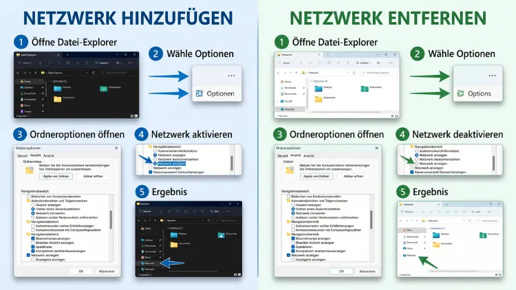 Windows 11/10: Netzwerk zur Navigation hinzufügen/entfernen