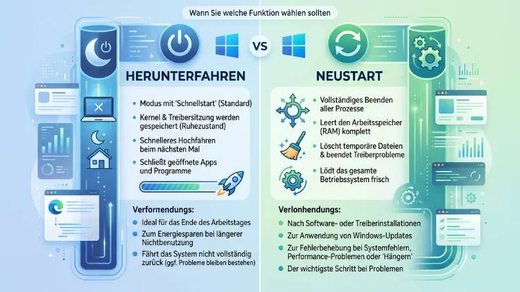 Windows 11/10: Neustart oder Herunterfahren – was wann?