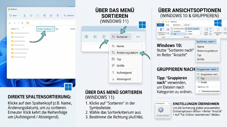Windows 11/10: Ordner-Sortieransicht im Explorer ändern – so geht’s