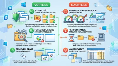 Windows 11/10: Ordnerfenster im eigenen Prozess – Vor- & Nachteile