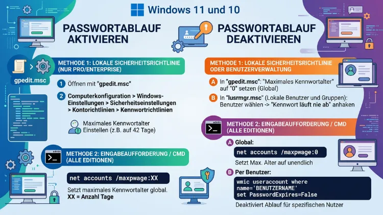 Windows 11/10: Passwortablauf aktivieren/deaktivieren – so geht’s
