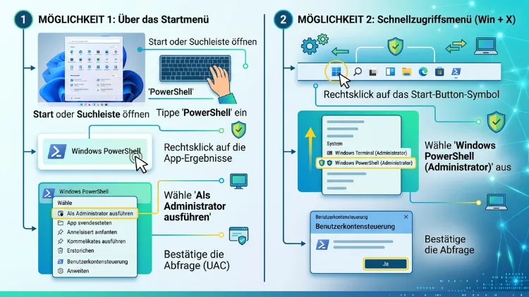 Windows 11/10: PowerShell mit erhöhten Rechten öffnen