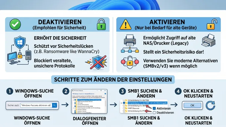 Windows 11/10: SMB1-Freigabe aktivieren oder deaktivieren?