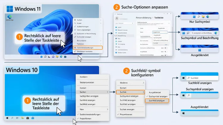 Windows 11/10: Suchfeld/-symbol in Taskleiste ein-/ausblenden
