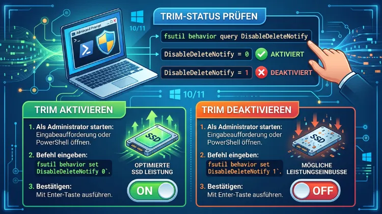 Windows 11/10: TRIM-Unterstützung für SSDs aktivieren/deaktivieren