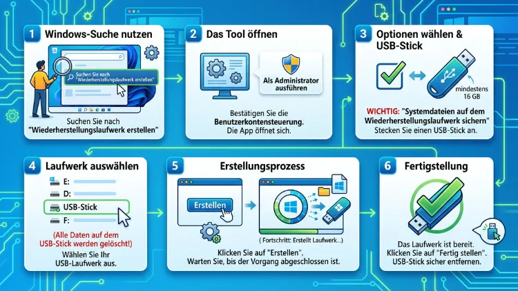 Windows 11/10: Wiederherstellungs-USB erstellen – so geht’s