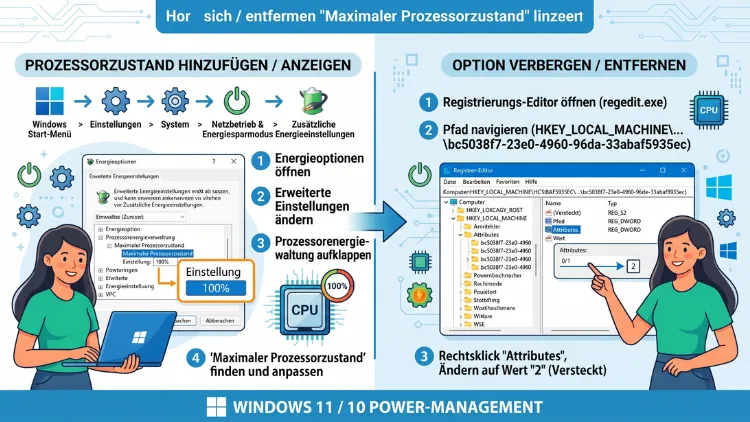 Windows 11/10: „Maximaler Prozessorzustand" in Energieoptionen hinzufügen, entfernen