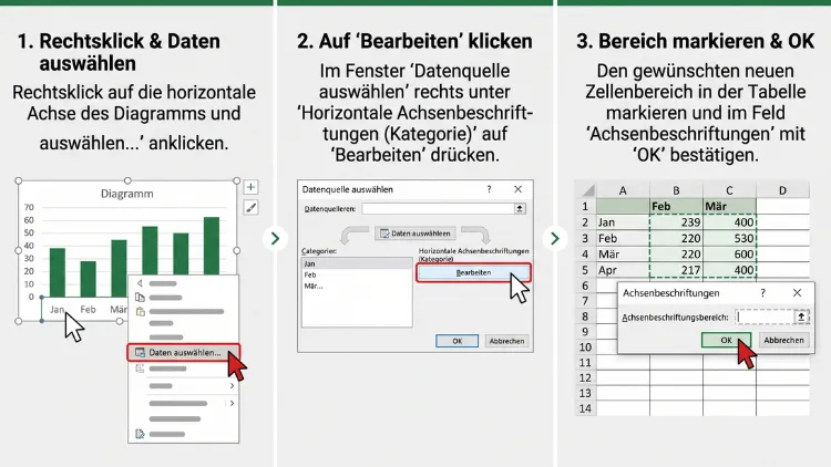 Excel: Horizontale Achsenbeschriftungen ändern – so geht’s