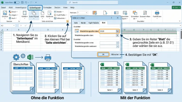 Excel: Obere Zeile auf jeder Seite drucken – so geht’s