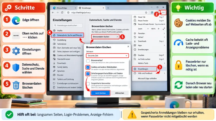 Microsoft Edge: Cache und Cookies löschen – so geht’s