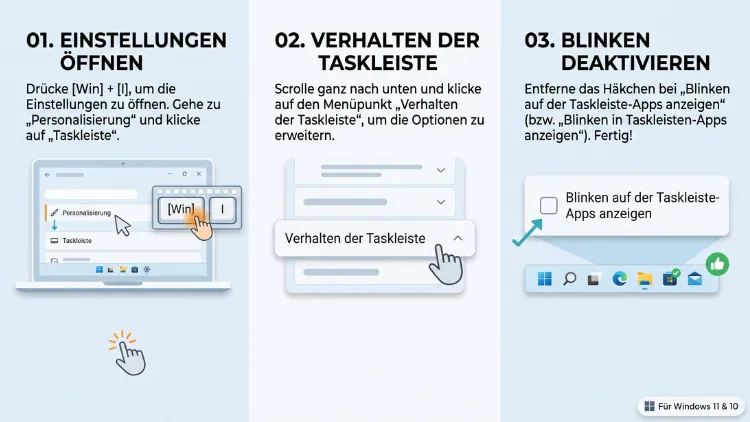 Windows 11/10: App-Blinken in der Taskleiste abschalten – so geht’s