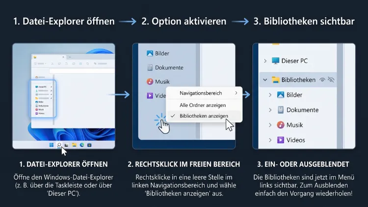Windows 11/10: Bibliotheken im Navigationsbereich ein-/ausblenden