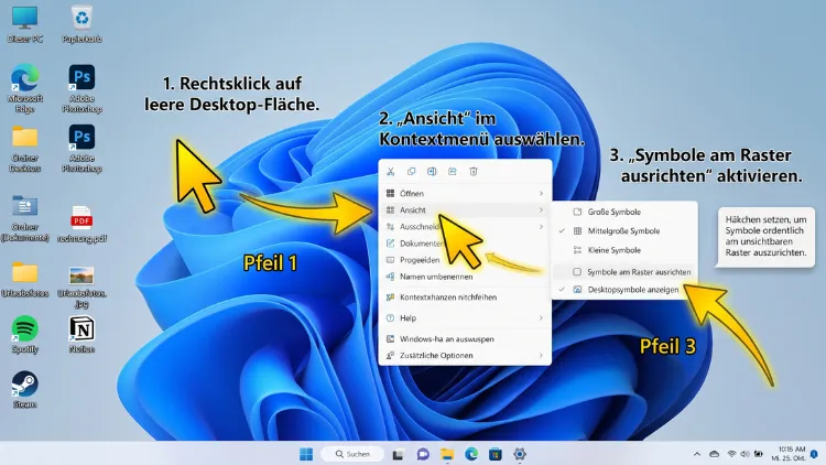 Windows 11/10: Desktop Symbole am Raster ausrichten – so geht’s