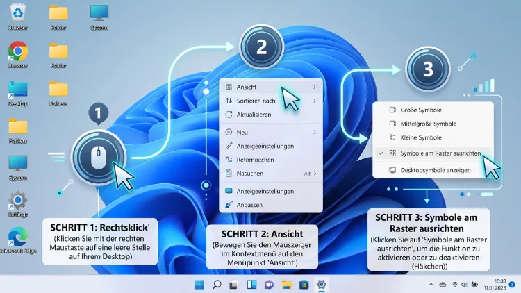 Windows 11/10: Desktopsymbol-Raster (de)aktivieren – so geht’s