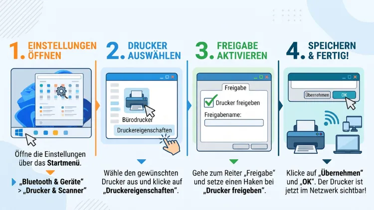 Windows 11/10: Drucker im Netzwerk freigeben – so geht’s
