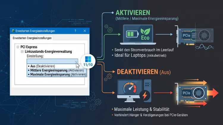 Windows 11/10: Linkzustands-Energieverwaltung (de)aktivieren