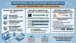 Windows 11/10: MBR-Datenträger in GPT-Datenträger konvertieren