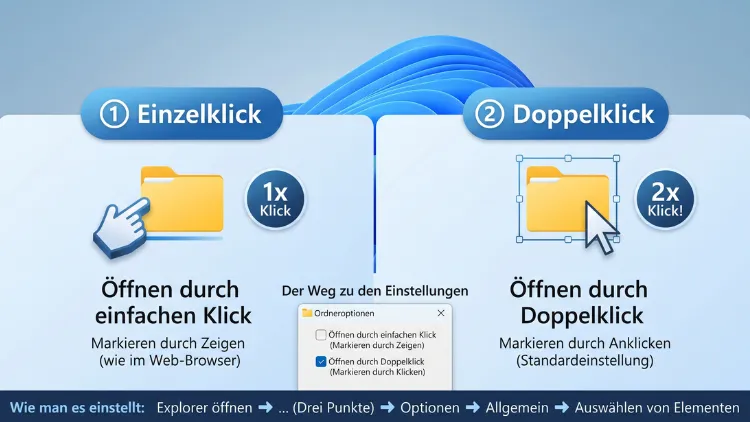 Windows 11/10: Öffnen mit einem oder zwei Klicks – so geht’s