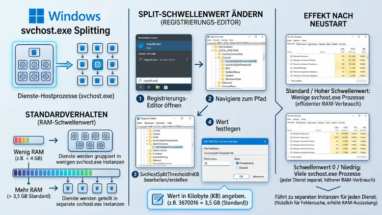 Windows 11/10: Split-Schwellenwert für svchost.exe ändern
