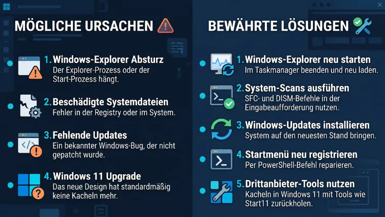 Windows 11/10: Startmenü-Kacheln fehlen – Ursachen & Lösungen