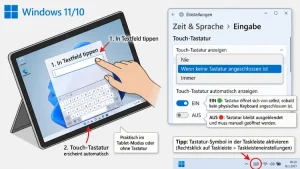 Windows 11/10: Touch-Tastatur automatisch anzeigen – ein-/ausschalten