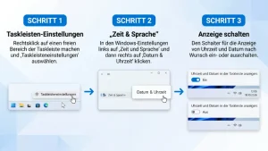 Windows 11/10: Uhrzeit & Datum in der Taskleiste einblenden, ausblenden