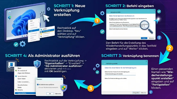 Windows 11/10: Wiederherstellungspunkt-Verknüpfung erstellen