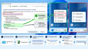 Windows 11/10: „Ruhezustand“ zum Energieoptionen-Menü hinzufügen, entfernen